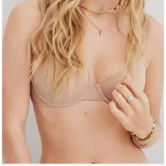 Aerie Women's Size 32C Balconette Unlined Underwire Bra Nude Mesh Adjustable NWT - Picture 1 of 7
